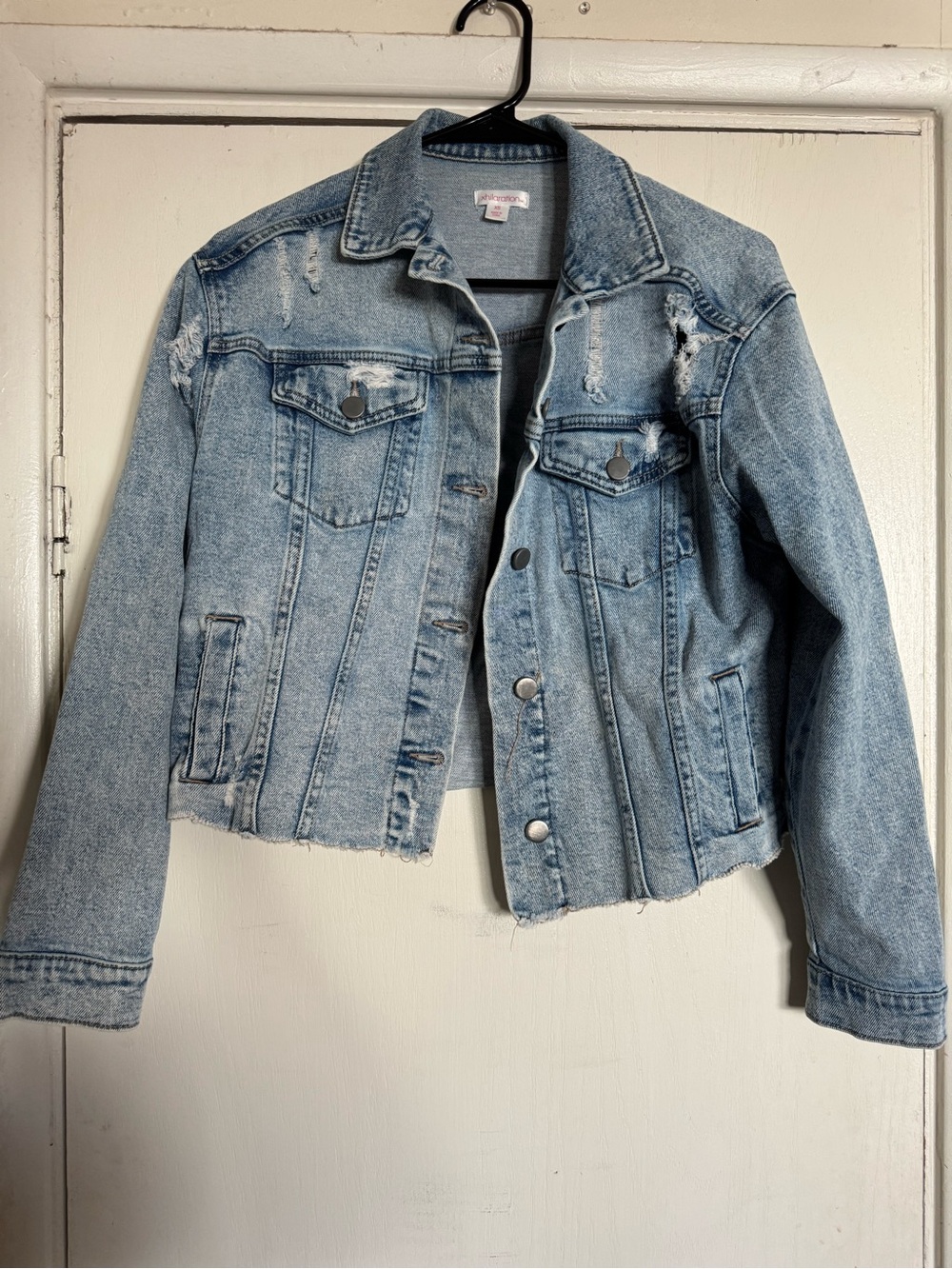 Xhilaration Light Blue Distressed Cropped Denim Jacket